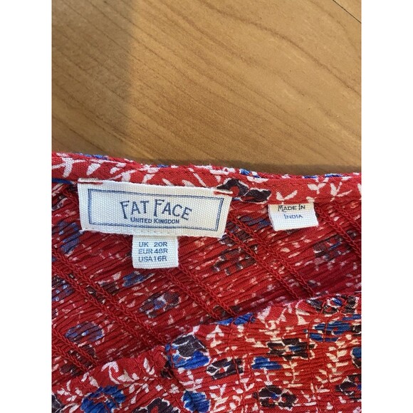 Fat Face Smocked Floral Midi Dress Size 16 Sleeveless Ditzy Red Crinkle Boho - Picture 14 of 14